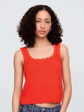 GAP Square Neck Scalloped Soft Knit Sweater Tank Top Poster Red M
